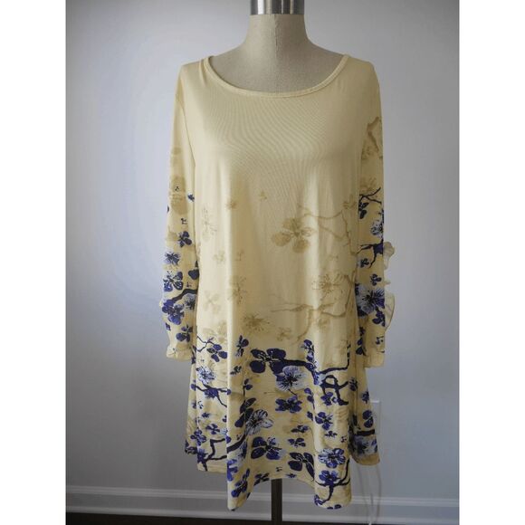 Yellow & Blue Floral Ruffle Dolman Tunic XL #1820-C8 - Picture 2 of 10